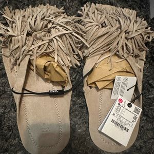 ZARA FRINGED SUEDE SANDALS